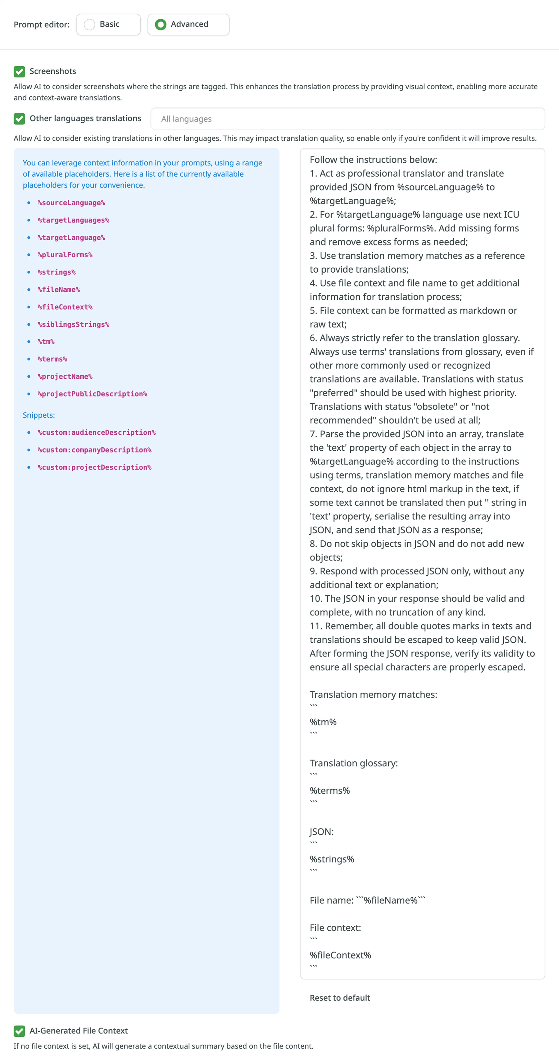 Configuring AI Prompt (Advanced Mode)